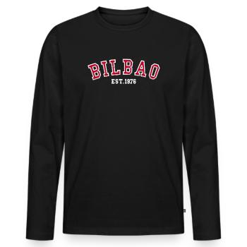 Bilbao gegründet 1976 - Männer Premium Bio Langarmshirt - Schwarz - Vorne - Nico (187cm)