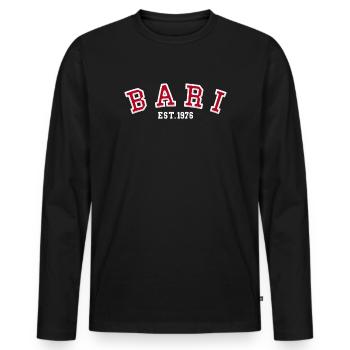 Bari gegründet 1976 - Männer Premium Bio Langarmshirt - Schwarz - Vorne - Nico (187cm)