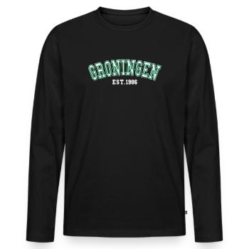 Groningen Est. 1986 - Men's Premium Organic Long Sleeve Shirt - black - Front - Nico (187cm)