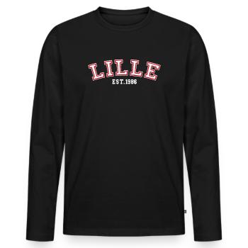 Lille gegründet 1986 - Männer Premium Bio Langarmshirt - Schwarz - Vorne - Nico (187cm)