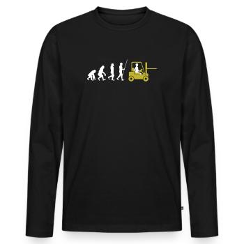 Evolution zum Staplerfahrer - Männer Premium Bio Langarmshirt - Schwarz - Vorne - Nico (187cm)