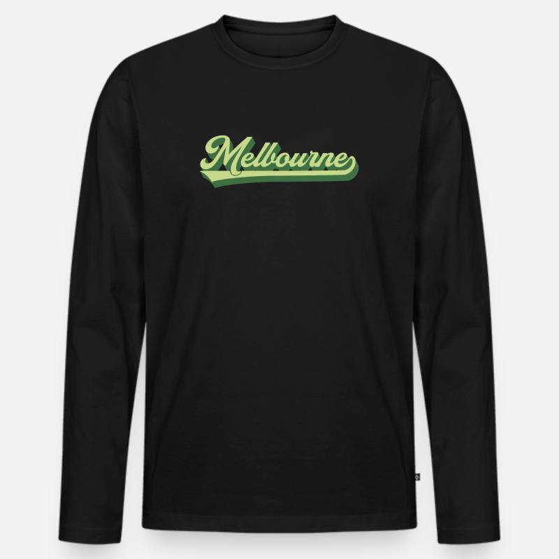 Melbourne Retro Schriftzug - Männer Premium Bio Langarmshirt - Schwarz