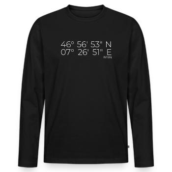 Coordonnées Berne - T-shirt manches longues Premium bio Homme - noir - Devant - Nico (187cm)