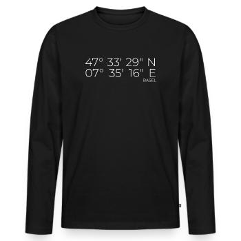 Koordinaten Basel - Männer Premium Bio Langarmshirt - Schwarz - Vorne - Nico (187cm)