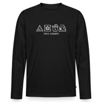 Gamer 100% Pixel Art Video Games Humor - Men's Premium Organic Long Sleeve Shirt - black - Front - Nico (187cm)