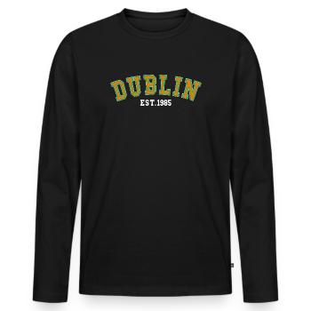 Dublin Gegründet 1985 - Männer Premium Bio Langarmshirt - Schwarz - Vorne - Nico (187cm)