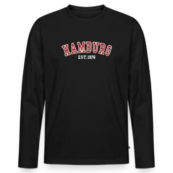 Hambourg Fondée en 1976 - T-shirt manches longues Premium bio Homme - noir - Devant - Nico (187cm)