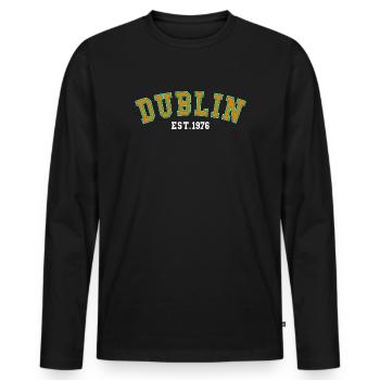 Dublin gegründet 1976 - Männer Premium Bio Langarmshirt - Schwarz - Vorne - Nico (187cm)