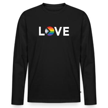 Mois de la fierté LGBT - Love is Love - Drapeau LGBTQIA+ - T-shirt manches longues Premium bio Homme - noir - Devant - Nico (187cm)