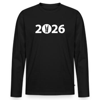 Pince à linge, lessive 2026 - T-shirt manches longues Premium bio Homme - noir - Devant - Nico (187cm)