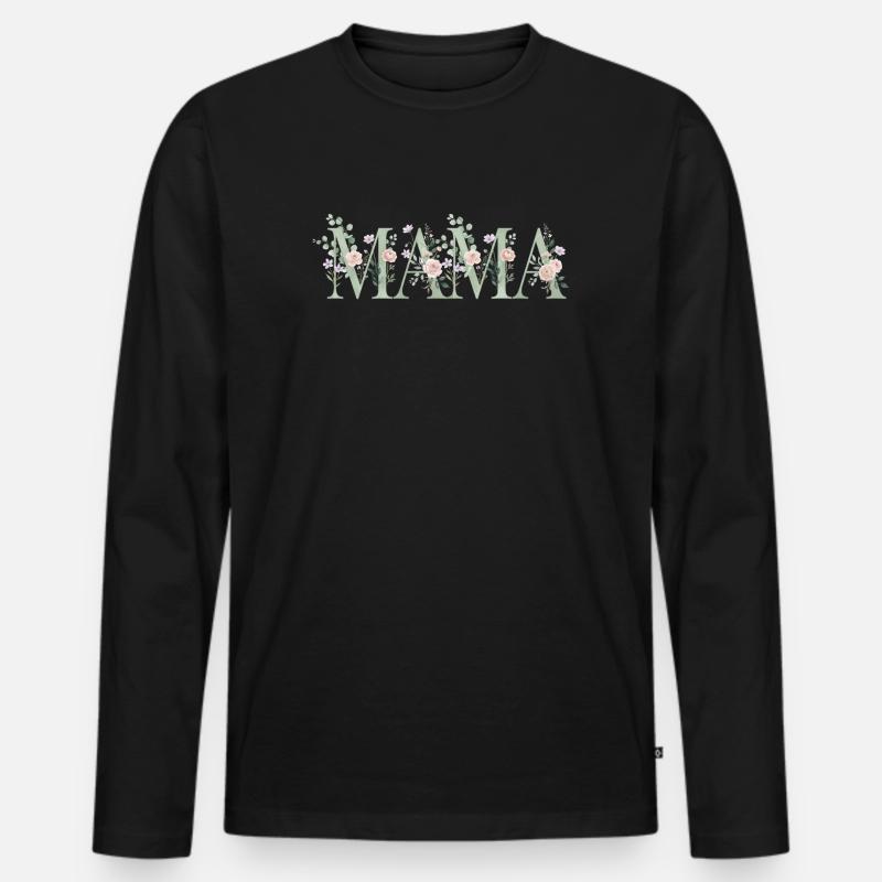 Mama Blumen Schriftzug - Männer Premium Bio Langarmshirt - Schwarz