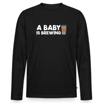 Eine werdende Mutter, deren Baby gerade Kaffee brü - Männer Premium Bio Langarmshirt - Schwarz - Vorne - Nico (187cm)