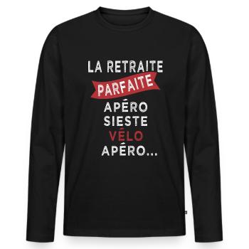 retraite parfaite sieste vélo apero - T-shirt manches longues Premium bio Homme - noir - Devant - Nico (187cm)