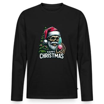 Crâne de Père Noël avec ornement de Noël - T-shirt manches longues Premium bio Homme - noir - Devant - Nico (187cm)