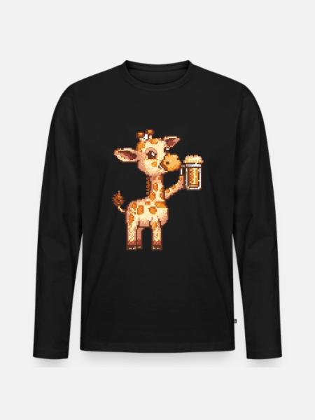 Giraffe Pixel Beer - Men's Premium Organic Long Sleeve Shirt - black