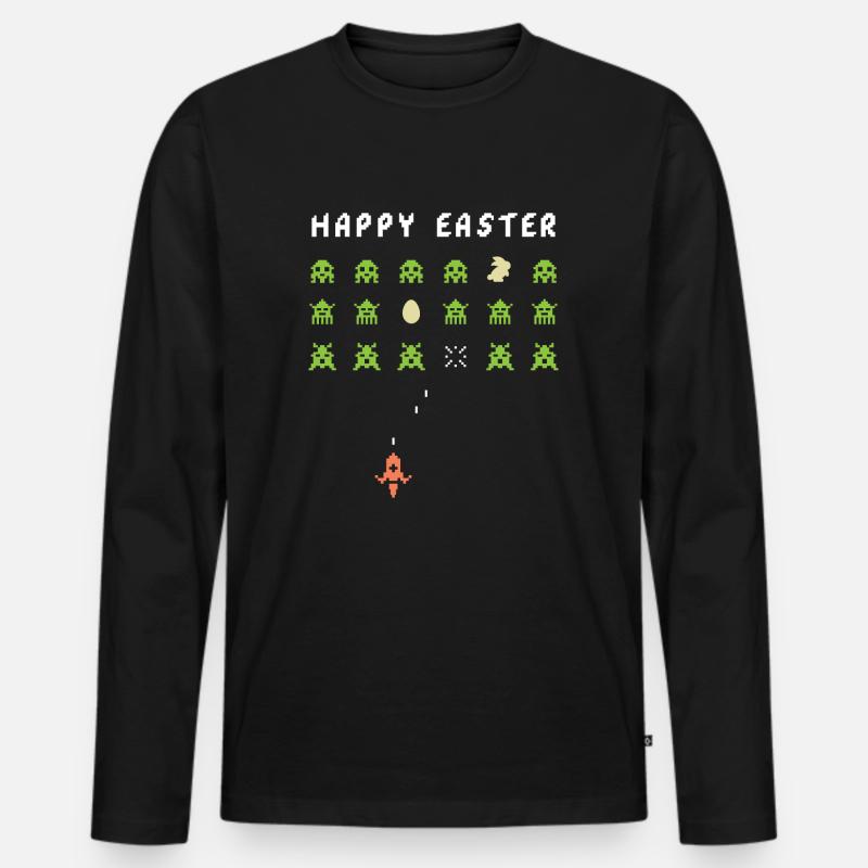 Retro Ostern - Männer Premium Bio Langarmshirt - Schwarz
