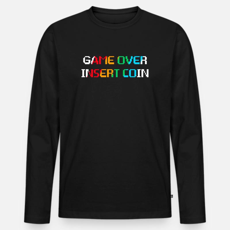 Game Over Münze einwerfen (dunkel) - Männer Premium Bio Langarmshirt - Schwarz