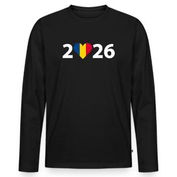 J’aime la Roumanie 2026, vacances en Roumanie 2026 - T-shirt manches longues Premium bio Homme - noir - Devant - Nico (187cm)