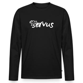 Servus Gruß mit Trachtenhut - Männer Premium Bio Langarmshirt - Schwarz - Vorne - Nico (187cm)