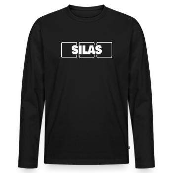 Nom Silas - T-shirt manches longues Premium bio Homme - noir - Devant - Nico (187cm)