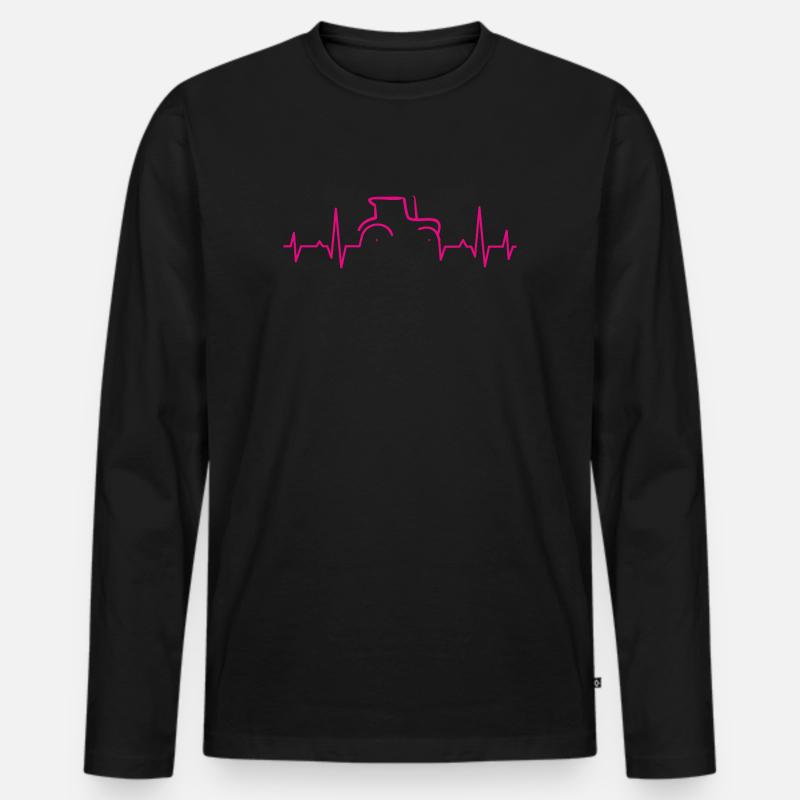 KARDIOGRAMM TRAKTOR Magenta - Männer Premium Bio Langarmshirt - Schwarz
