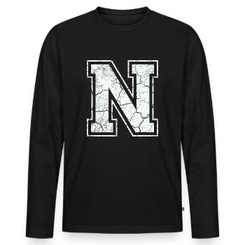 Un caractère N dans blanc in Used Look - T-shirt manches longues Premium bio Homme - noir - Devant - Nico (187cm)