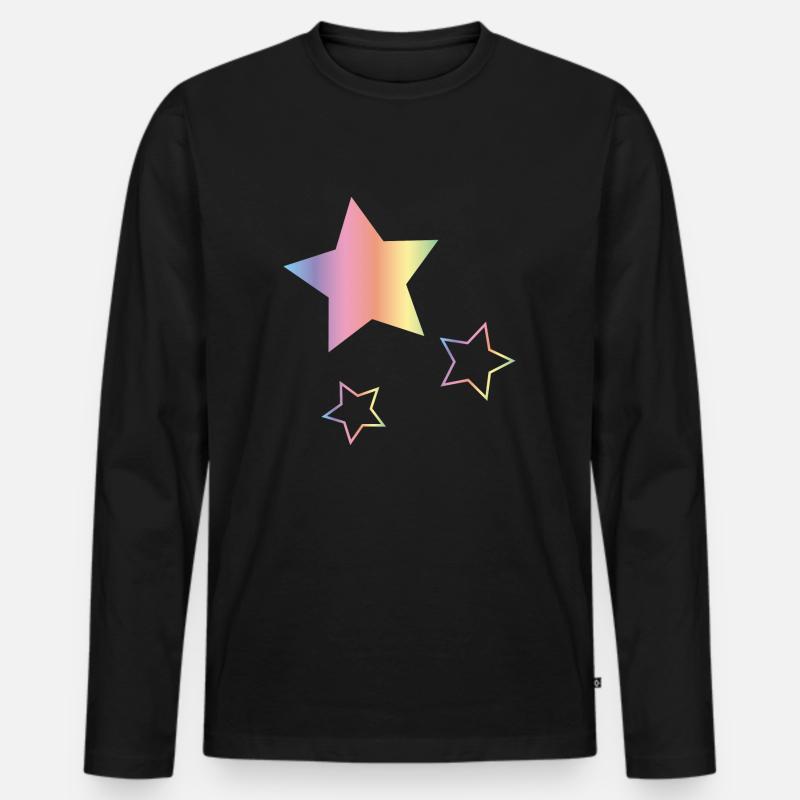 Regenbogen Sterne - Männer Premium Bio Langarmshirt - Schwarz