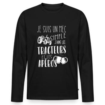 Je suis Un mec Simple J'aime Les tracteurs - T-shirt manches longues Premium bio Homme - noir - Devant - Nico (187cm)