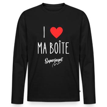 i love ma boîte - T-shirt manches longues Premium bio Homme - noir - Devant - Nico (187cm)