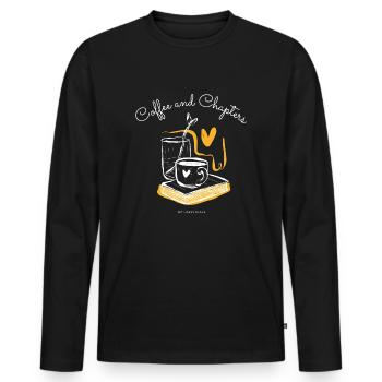 Le café et les chapitres, mon endroit de bonheur - T-shirt manches longues Premium bio Homme - noir - Devant - Nico (187cm)
