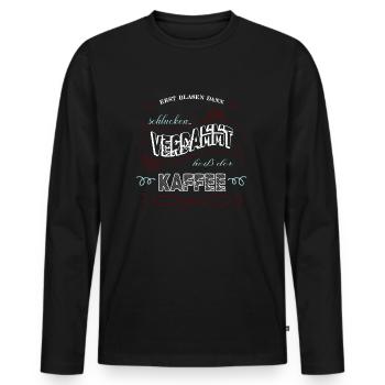 Travail Coffeeshop humour Geek idée cadeau Bday - T-shirt manches longues Premium bio Homme - noir - Devant - Nico (187cm)