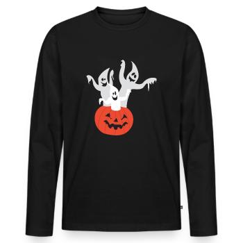 3 Geister in einem Kürbis - Männer Premium Bio Langarmshirt - Schwarz - Vorne - Nico (187cm)