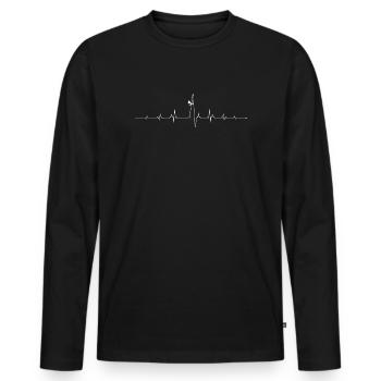 Heartbeat Sailboat Illustration T-Shirt - Men's Premium Organic Long Sleeve Shirt - black - Front - Nico (187cm)