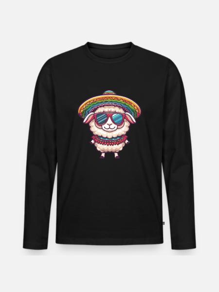 Sheep Comic Funny Sombrero - Men's Premium Organic Long Sleeve Shirt - black