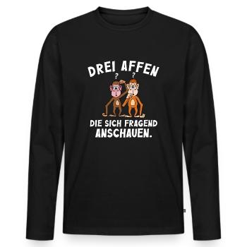 Drei Affen die sich fragend ansehen - Männer Premium Bio Langarmshirt - Schwarz - Vorne - Nico (187cm)
