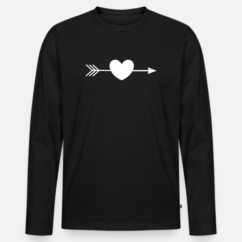 weißes Herz weiß mit Pfeil - Männer Premium Bio Langarmshirt - Schwarz