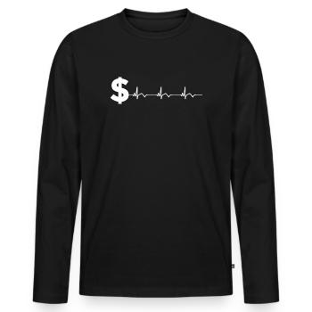 Dollar Zeichen $ EKG Herzschlag - Männer Premium Bio Langarmshirt - Schwarz - Vorne - Nico (187cm)