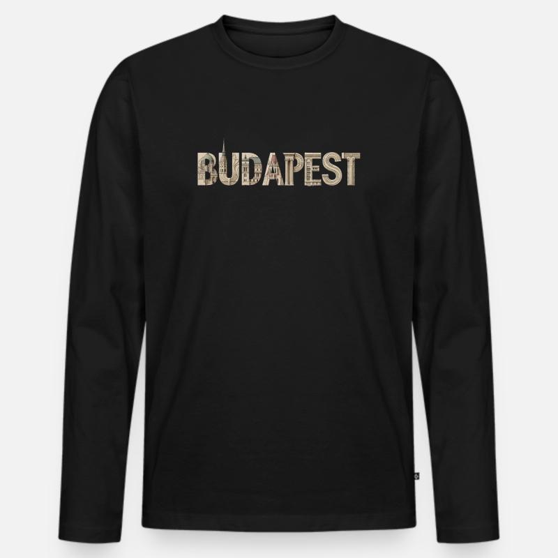 BUDAPEST – Architectural Typography Design - Men's Premium Organic Long Sleeve Shirt - black