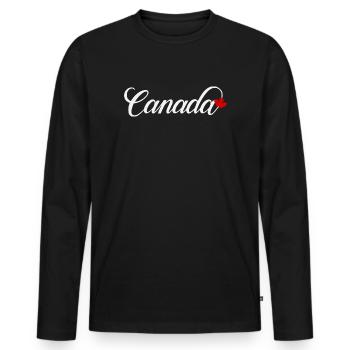 Canada Script mit Ahornblatt - Männer Premium Bio Langarmshirt - Schwarz - Vorne - Nico (187cm)