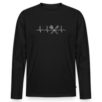 BBQ Grilling Heartbeat Funny Grill Master Gift - Men's Premium Organic Long Sleeve Shirt - black - Front - Nico (187cm)