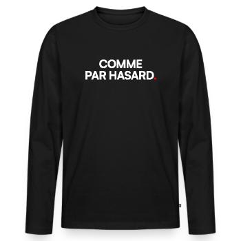 COMME PAR HASARD | Expression humour minimal - T-shirt manches longues Premium bio Homme - noir - Devant - Nico (187cm)