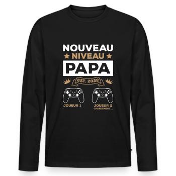 Originale Cadeau Futur Papa Geek - T-shirt manches longues Premium bio Homme - noir - Devant - Nico (187cm)