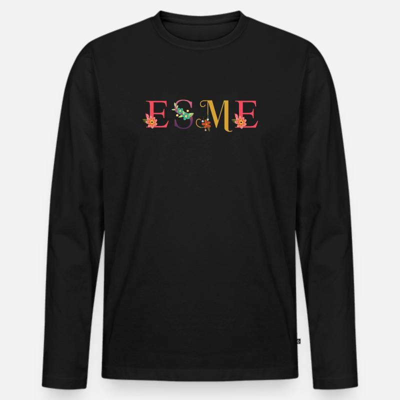 ESME Name mit Blumen geschmückt - Männer Premium Bio Langarmshirt - Schwarz