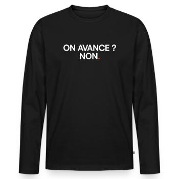 On avance non humour réunion bureau - T-shirt manches longues Premium bio Homme - noir - Devant - Nico (187cm)