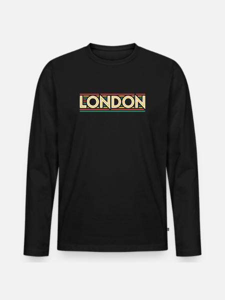 LONDON Retro-Neon auf farbigen Streifen - Männer Premium Bio Langarmshirt - Schwarz