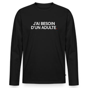 Ich brauche einen erwachsenen Humor - Männer Premium Bio Langarmshirt - Schwarz - Vorne - Nico (187cm)