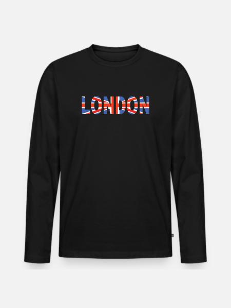 Londres couché avec drapeau - T-shirt manches longues Premium bio Homme - noir