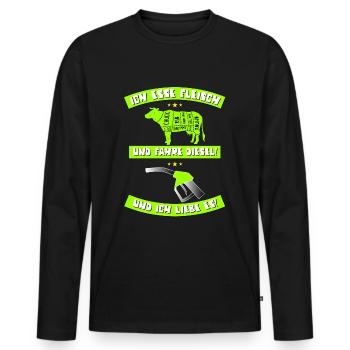 ICH ESSE FLEISCH und fahre Diesel und ich liebe es - Männer Premium Bio Langarmshirt - Schwarz - Vorne - Nico (187cm)