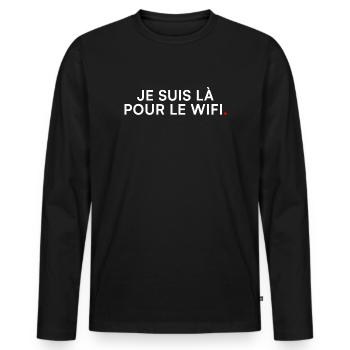 Ich bin hier wegen WLAN – Geek-Humor - Männer Premium Bio Langarmshirt - Schwarz - Vorne - Nico (187cm)