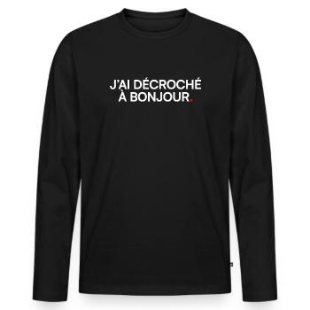 Ich habe das Hallo-Humor-Meeting aufgenommen - Männer Premium Bio Langarmshirt - Schwarz - Vorne - Nico (187cm)